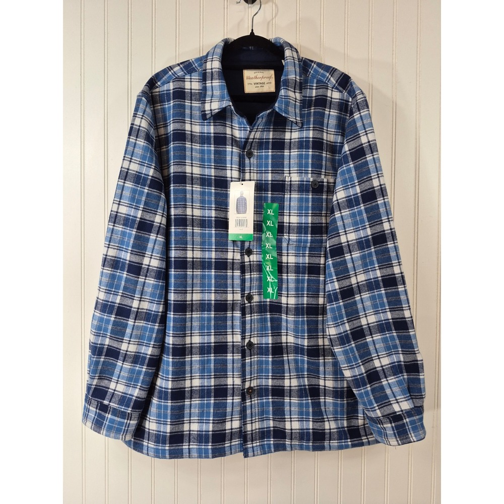 NWT Weatherproof Vintage Mens XL Fleece Lined Flannel Shirt Jacket Blue Plaid